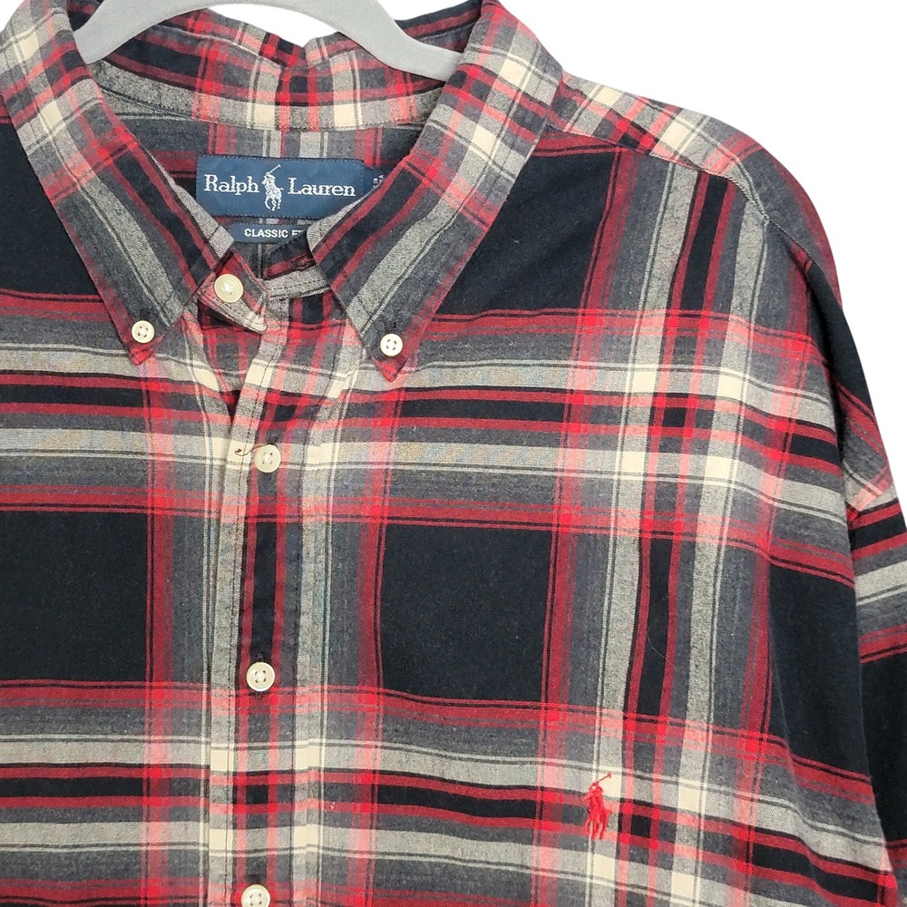 Ralph Lauren Button Down Shirt 3XLT Red Black Plaid Classic Fit Rugged Flannel
